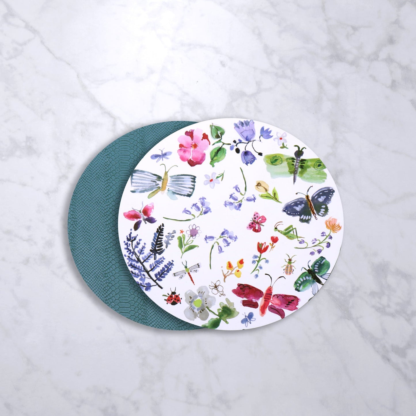 VIDA Croc Reversible 15.5" Round Placemats Set of 4 (Butterfly)