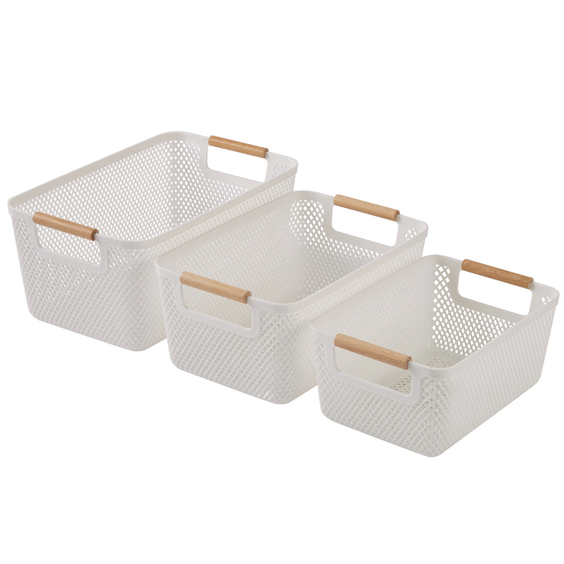 N&T Malla PP Basket with Wooden Handle White Set of 3