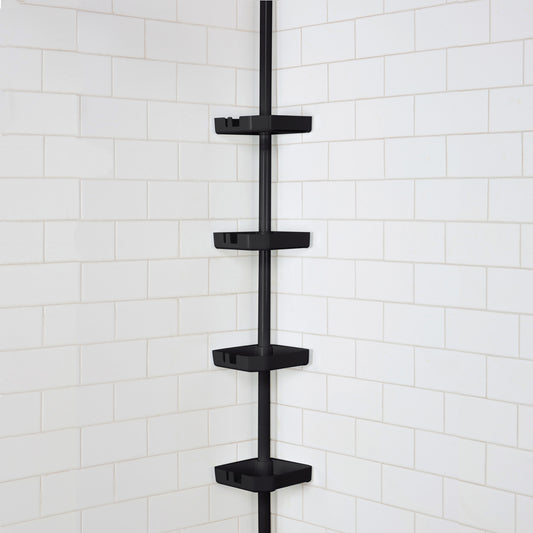 4 Tier Tension Corner Shower Caddy Aluminum Black