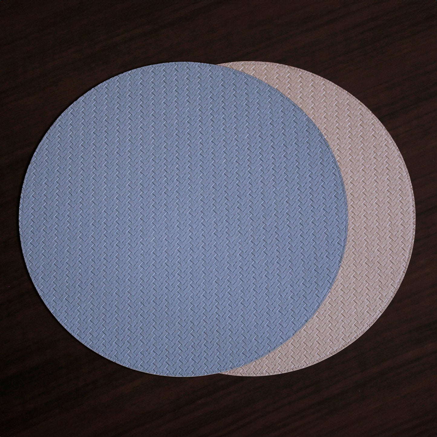 VIDA Snakeskin Reversible 15" Round Placemats Set of 4 (Slate Blue and Tan Brown)