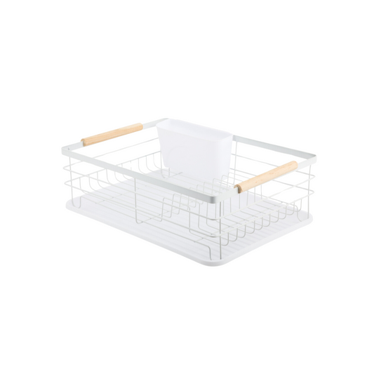 Wooden Handle Dish Rack - White