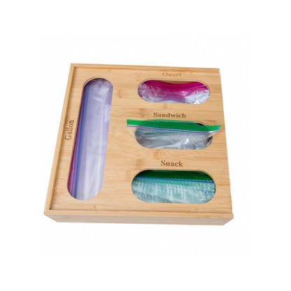 Bamboo Storage Bag Holder, 4 Compartments