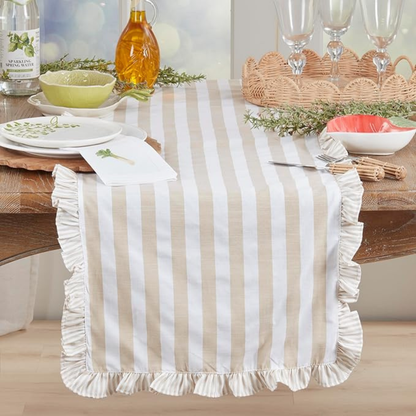 Striped Ruffle Runner 16X72 Natural