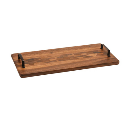 Acacia Serving Tray with Metal Handles