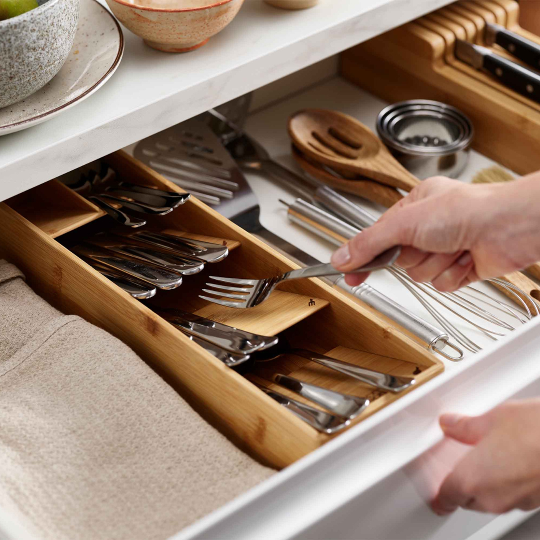 DrawerStore™ Bamboo Compact Cutlery Organizer