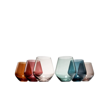 Set of 6 Colored Stemless Crystal Wine Glass