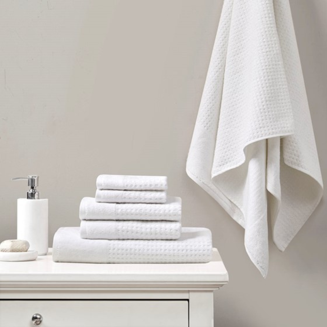 Spa Waffle Cotton Jacquard Antimicrobial Bath Towel 6 Piece Set - White