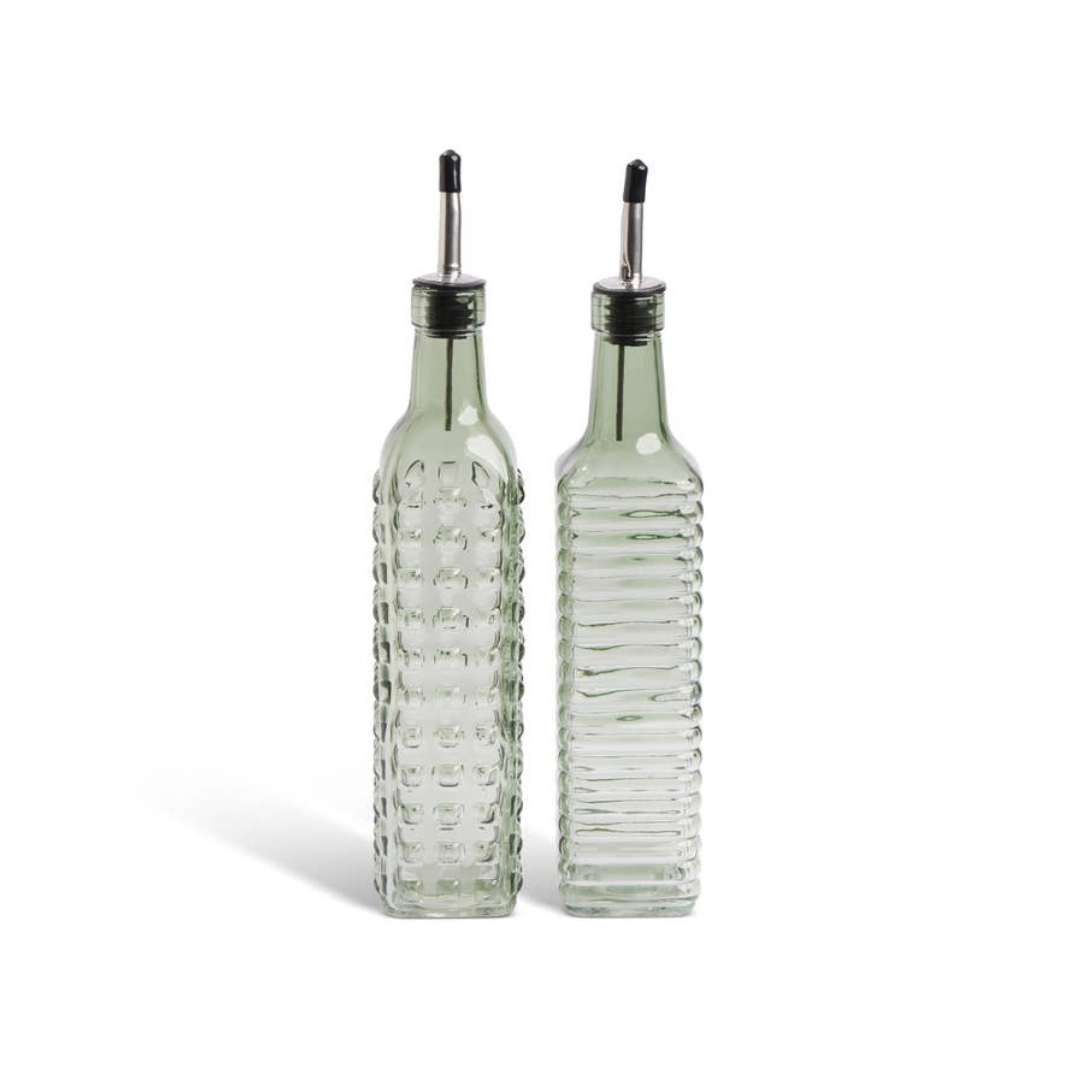 Set of 2 500ml Dotted & Ribbed Glass Cruets