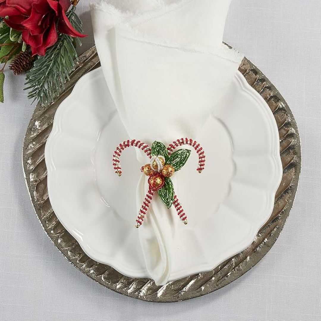 Candy Cane Napkin Ring Red/White Set Of 4