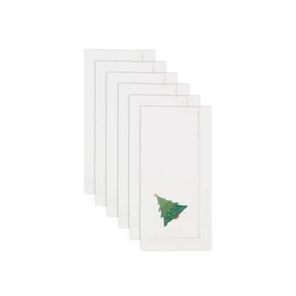 Set of 6 Embr'd Christmas Tree Napkin White 20"