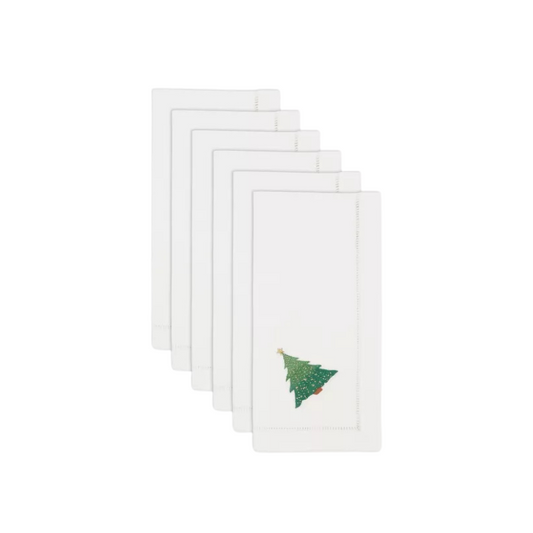 Set of 6 Embr'd Christmas Tree Napkin White 20"