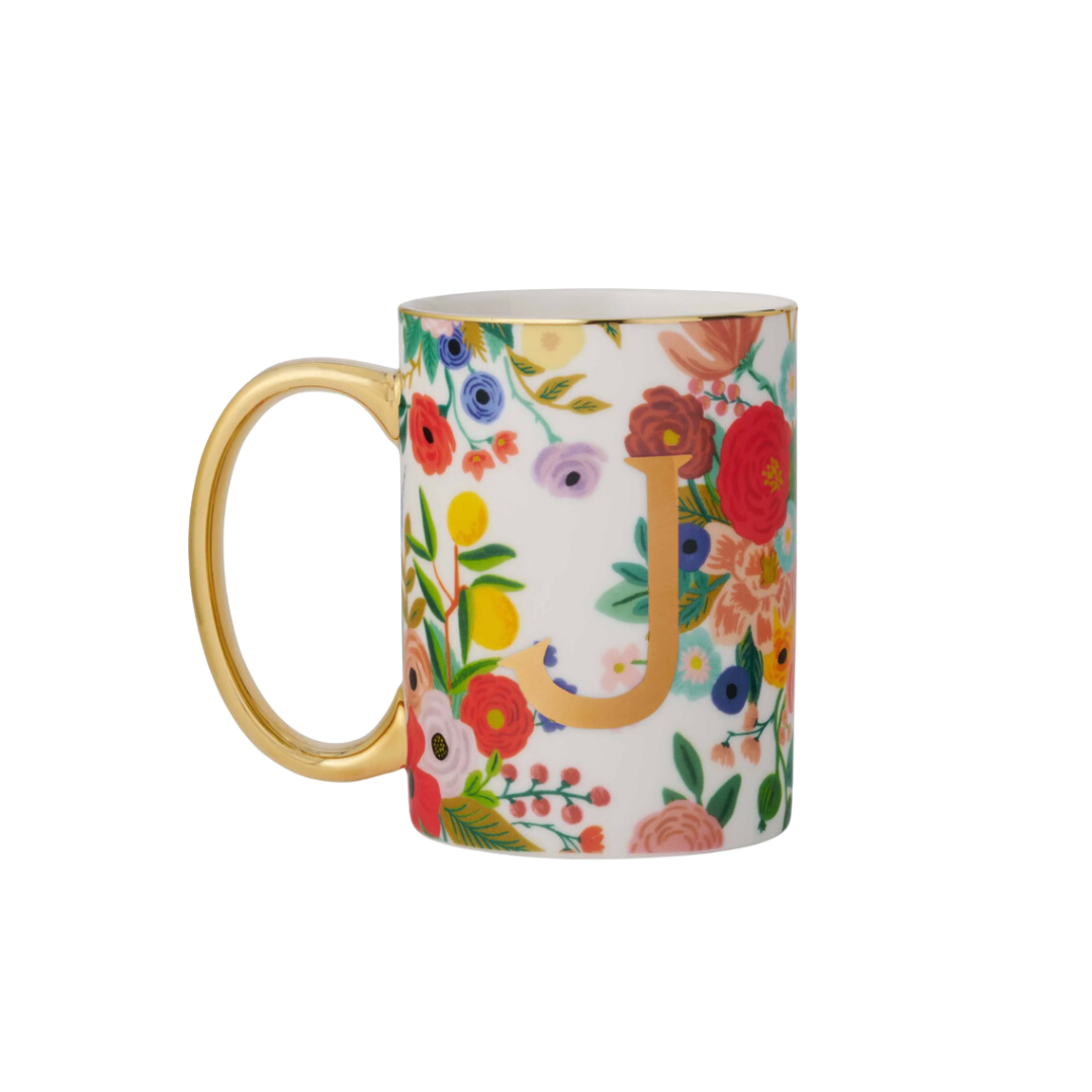 Taza de porcelana con monograma para fiestas en el jardín - J