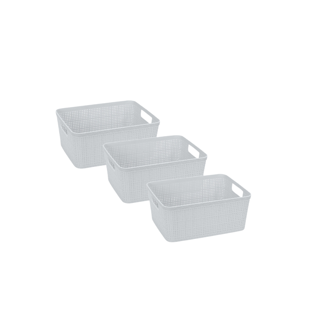 N&T 3pc Weave Storage Basket Set Plastic Grey