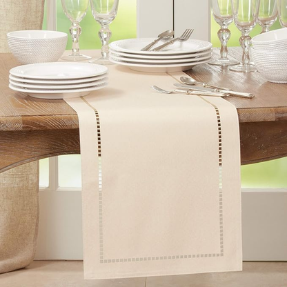 Laser-Cut Hemstitch Runner Natural  14x72