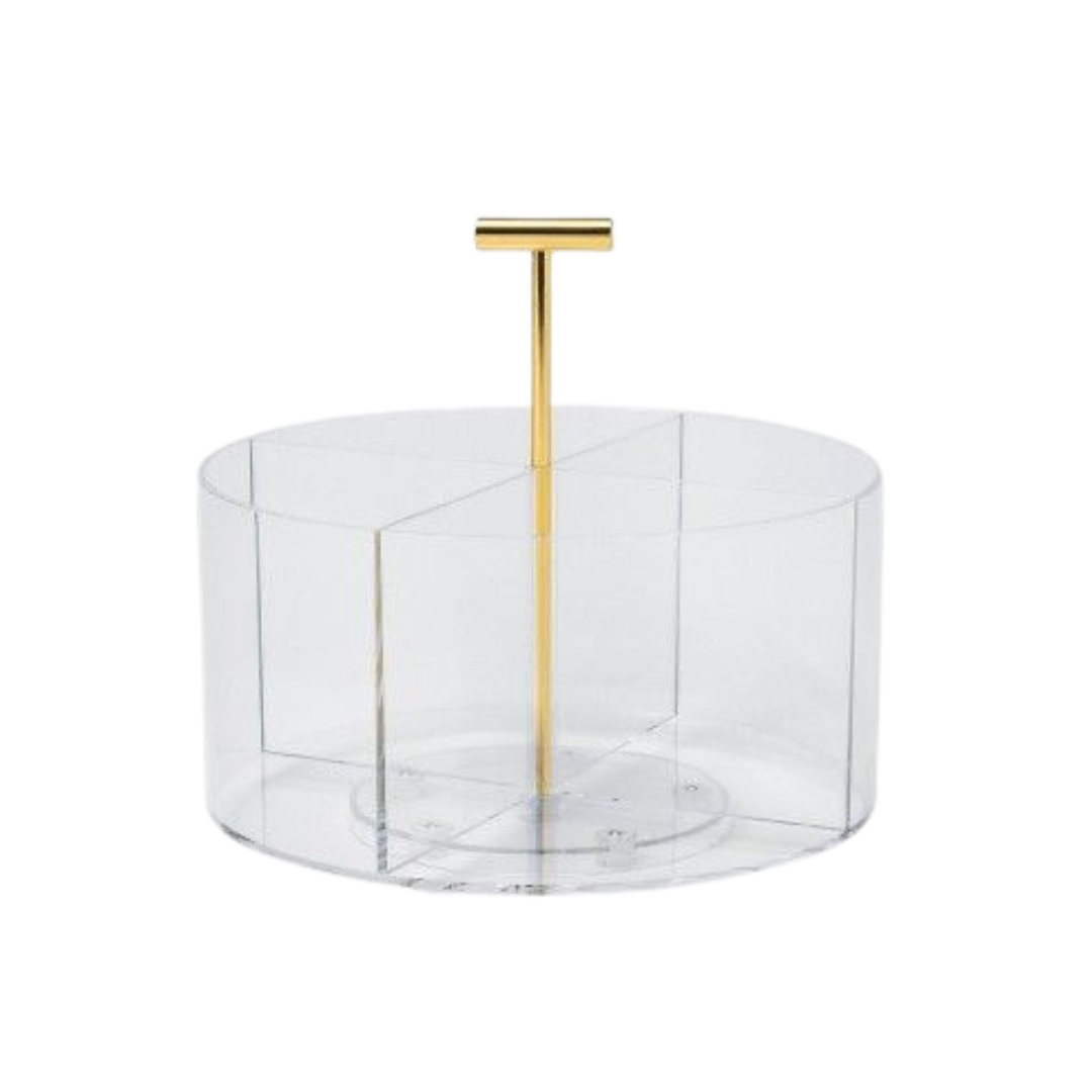 4 Compartment Storage Spinner with Gold Puller - Clear