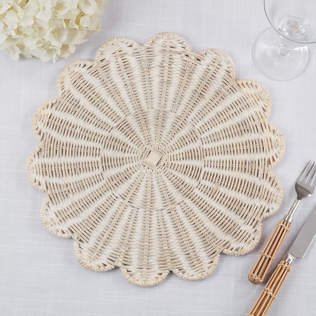 Scalloped Rattan Placemat White Set Of 4