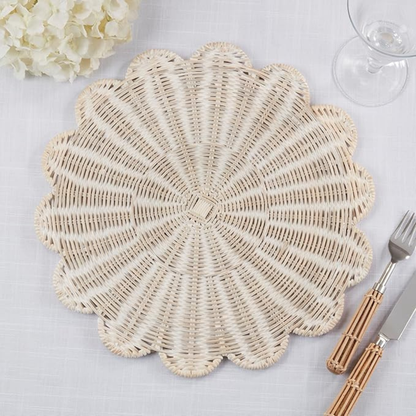 Scalloped Rattan Placemat White Set Of 4