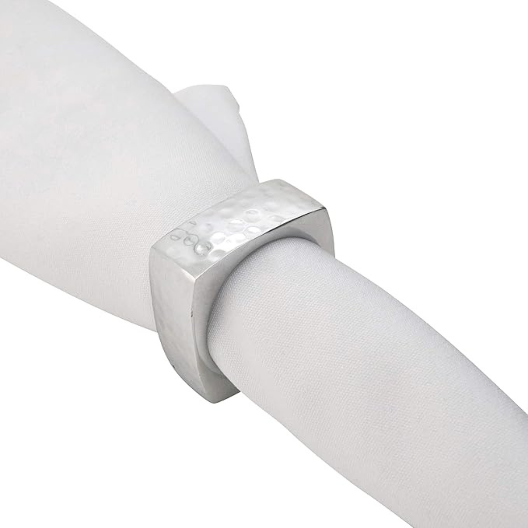 Square Hammered Napkin Ring Set Of 4