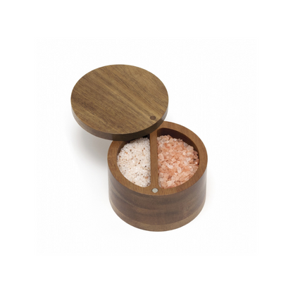 Acacia Divided Salt Box with Swivel Cover