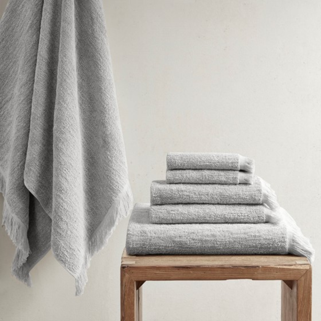 Nova Cotton Dobby Slub 6 Piece Towel Set - Grey