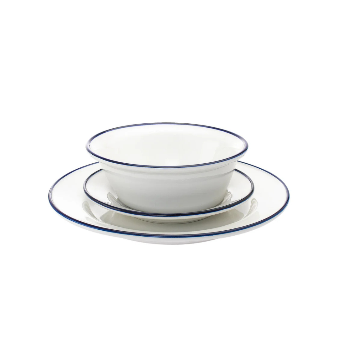 Bistro Blue Rim Porcelain 16 Piece