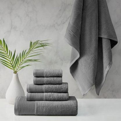 Nuage Cotton Tencel Blend Antimicrobial 6 Piece Towel Set - Charcoal