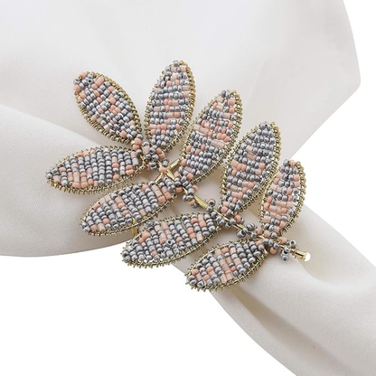 Beaded Leaf Napkin Ring Set of 4