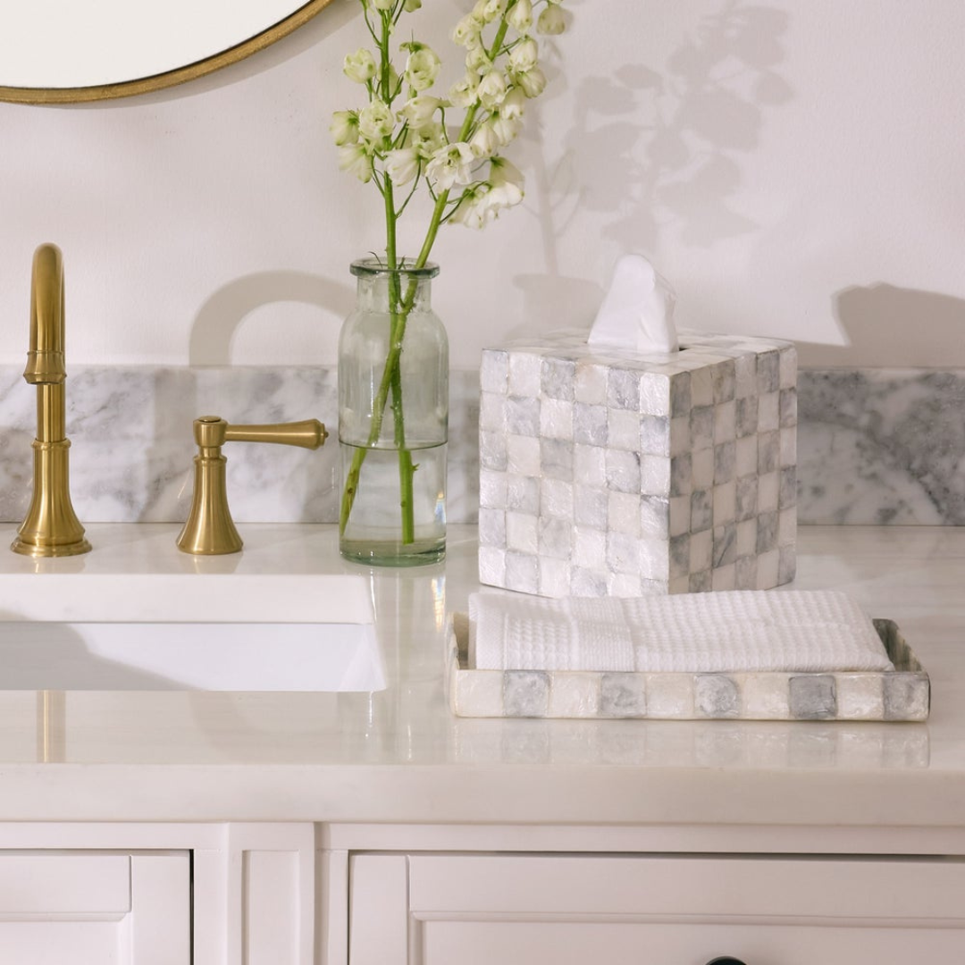 Sterling Check Capiz Boutique Tissue Box Cover