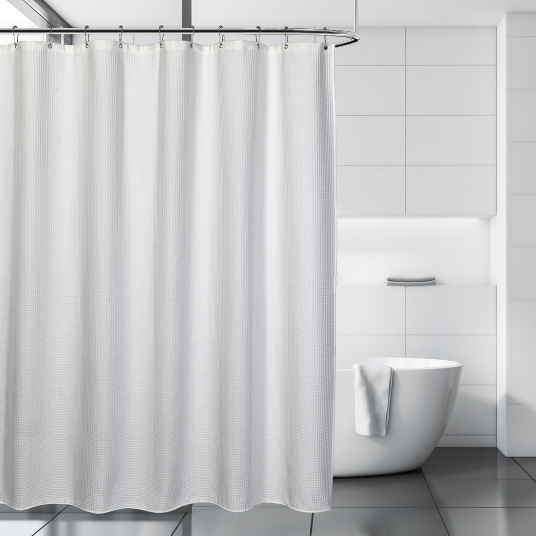 Quaker Waffle Shower Curtain White Poly-cot 180 X 180cm 270Gsm