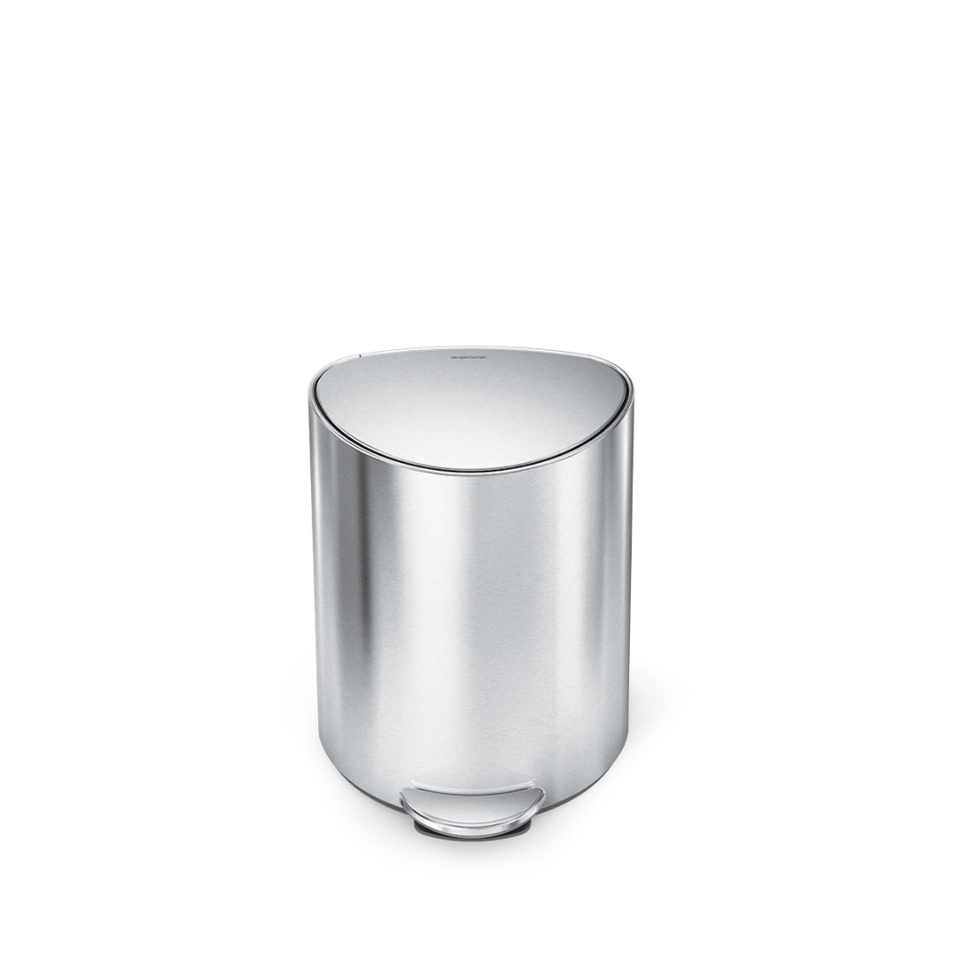 6L Semi-Round Step Can, Brushed Stainless Steel