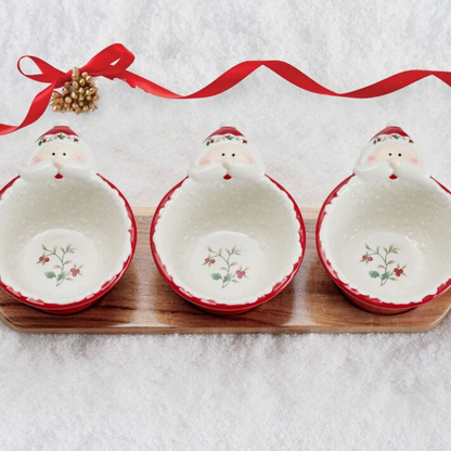 Winterberry® Set of 3 Santa Dip Bowls with Wood Base