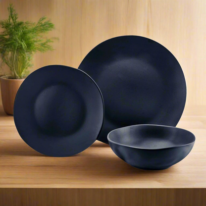 Aspero Black Stoneware 12 Piece Dinnerware Set, Service For 4