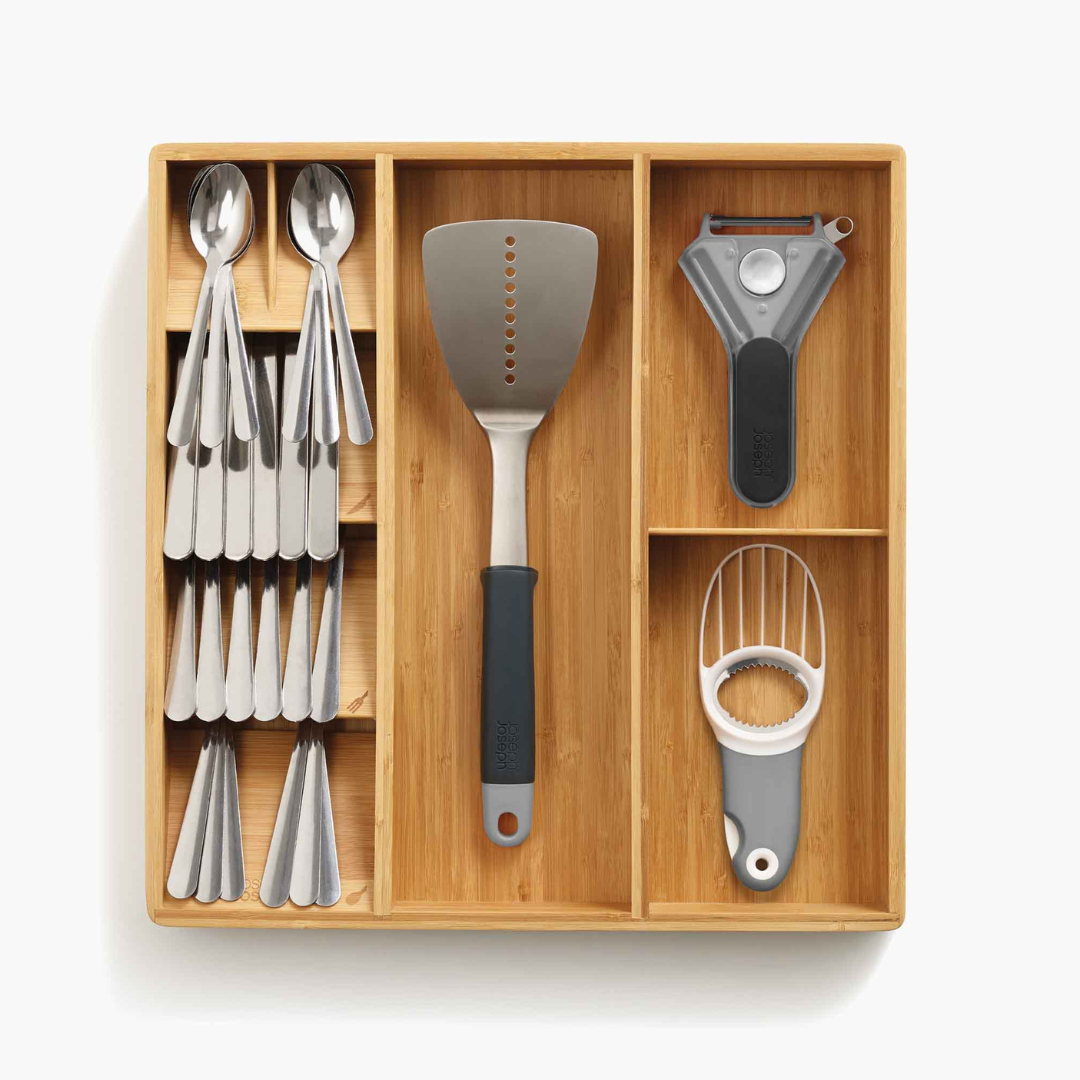 DrawerStore™ Bamboo Cutlery, Utensil & Gadget Organizer