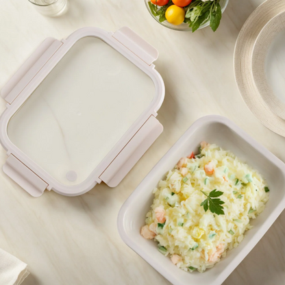 Glossy Solid Stoneware Container With Tempered Glass Lid (Cannoli Creme) - 46 oz