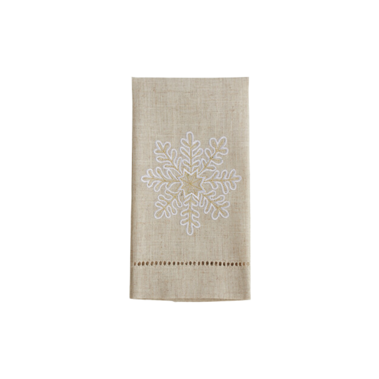 Embroidered and Hemstitched Christmas Snowflake Guest Towel