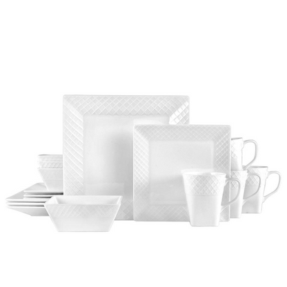 Trellis White Square 16 Piece Dinnerware Set, Service for 4