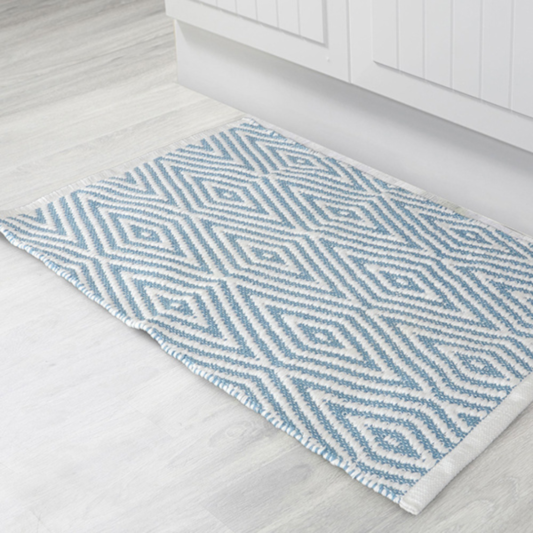 Oxford Bath Mat Cotton Blue/White 20" x 32" Gsm 1720