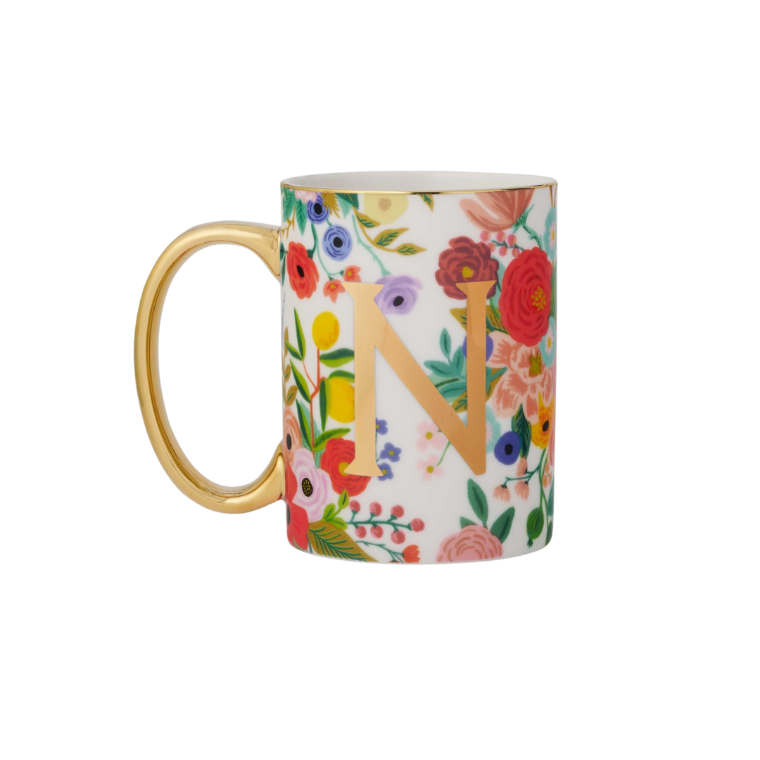 Taza de porcelana con monograma para fiesta en el jardín - T