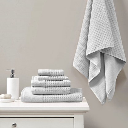 Spa Waffle Cotton Jacquard Antimicrobial Bath Towel 6 Piece Set - Grey