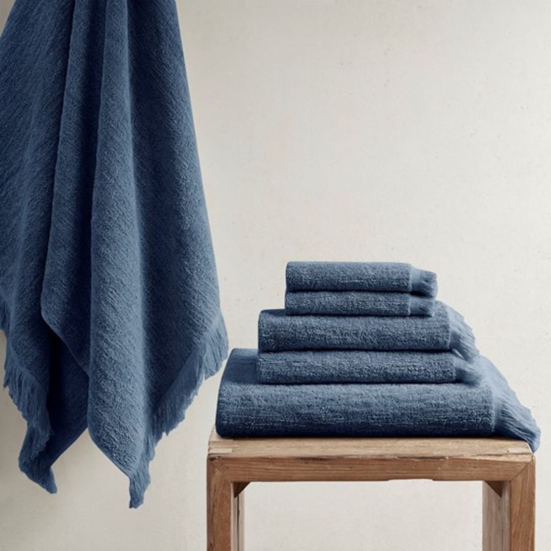 Nova Cotton Dobby Slub 6 Piece Towel Set - Navy