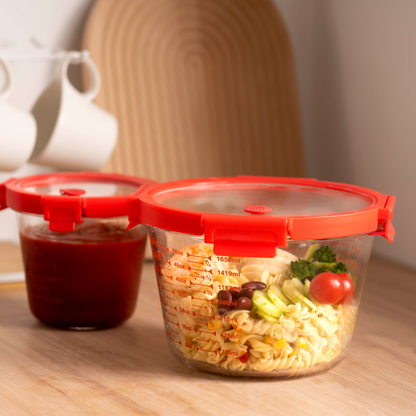 Glass Measuring Cup Set with Secure Snap Lids - 2 pc Set