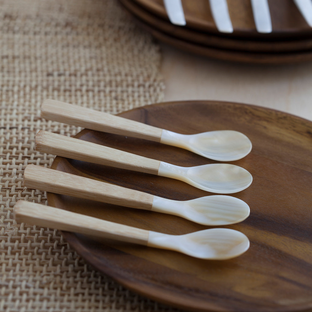 Medium Shell & Bamboo Spoons, Set of 4