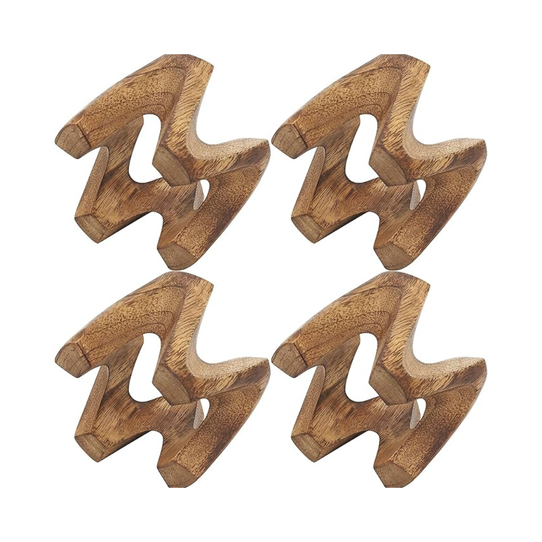 Wood W Napkin Ring Set of 4