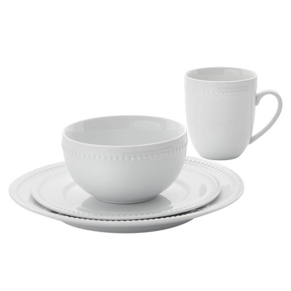 Everyday White® Beaded 16 Piece Dinnerware Set, Service for 4