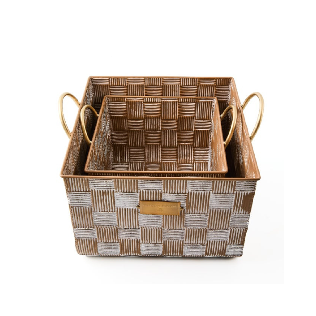 Mocha Textured Check Baskets, Set of 2