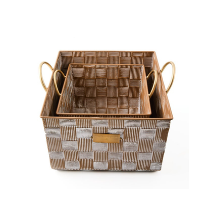 Mocha Textured Check Baskets, Set of 2