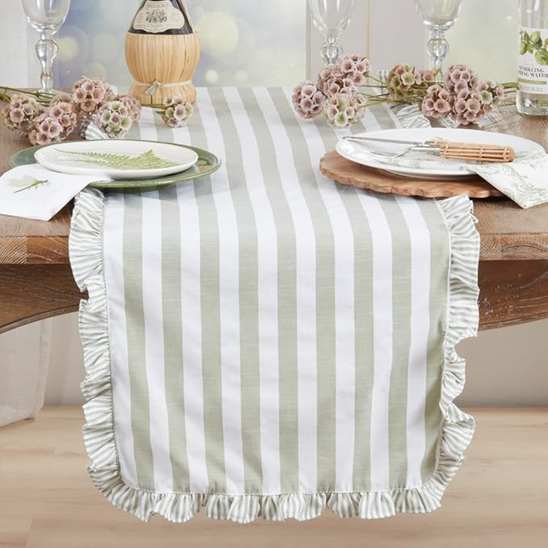 Striped Ruffle Runner 16X72 Green