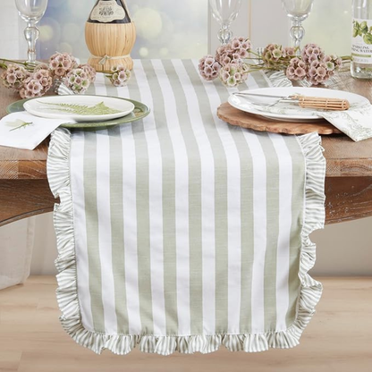 Striped Ruffle Runner 16X72 Green