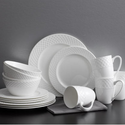 Trellis White 16 Piece Dinnerware Set