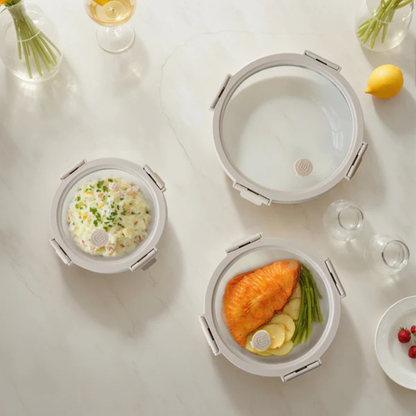 3-pc Round Glass Container Set With Glass Lid